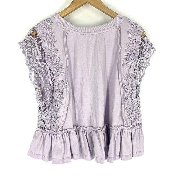 Anthropologie Crop Top Size Medium Lilac Boxy Lace Embroidered Babydoll Peplum - Picture 5 of 9